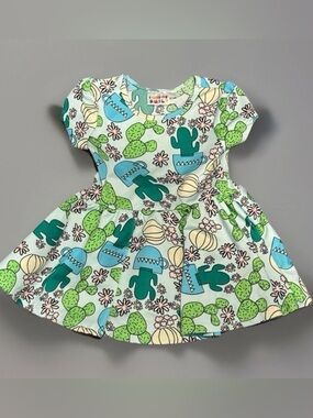 Dot Dot Smile Baby Twirl Dress Botanical Plant Print 6-12M Green Hippie